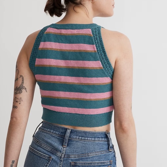 Madewell 
Crochet-Trim Crop Sweater Tank in Stripe - Picture 4 of 9